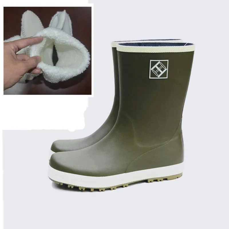 Women's mid calf anti-slip rain boots natural rubber rain boots