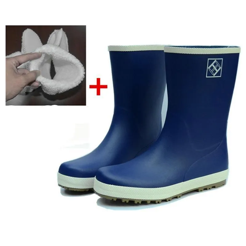 Women's mid calf anti-slip rain boots natural rubber rain boots