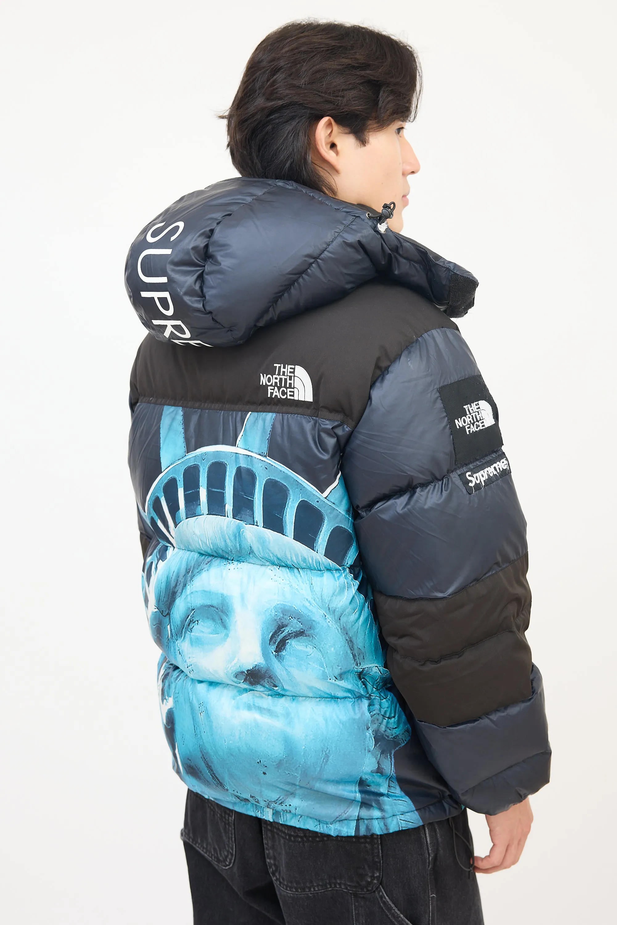 X The North Face Black & Blue Statue Of Liberty Baltoro Jacket