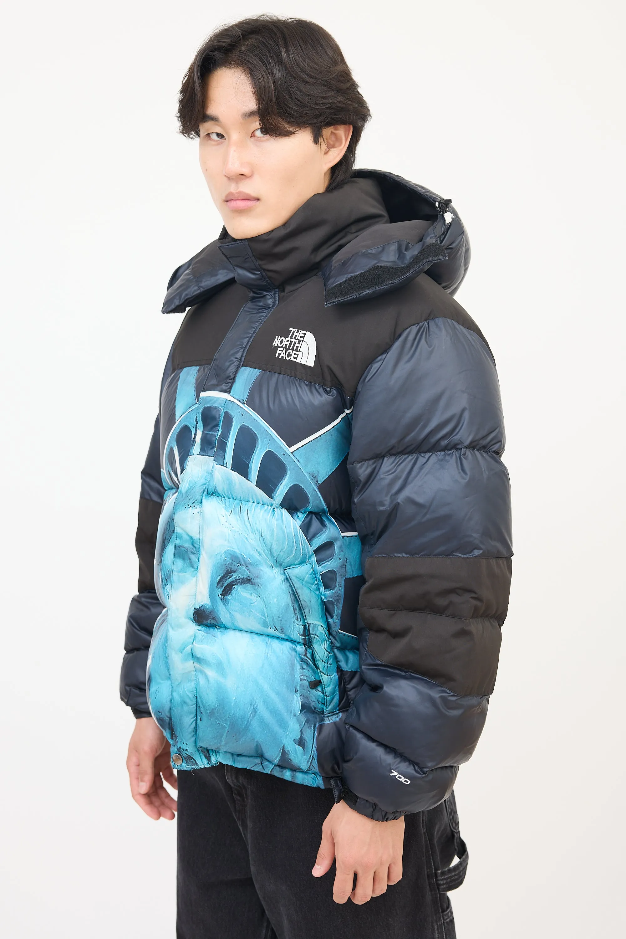 X The North Face Black & Blue Statue Of Liberty Baltoro Jacket